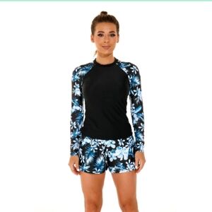 Lopie Women's Long Sleeves Rash Guard Athletic Swim Aztec Tankini Sets Swimsuit